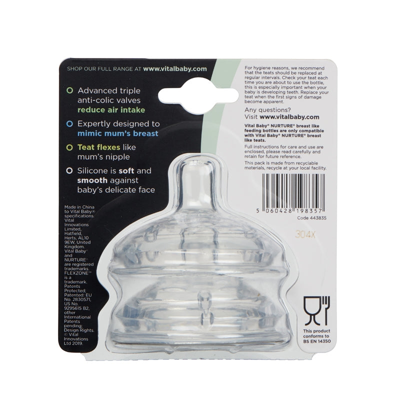 Lot de 2 tétines débit moyen Nurture - Vital Baby