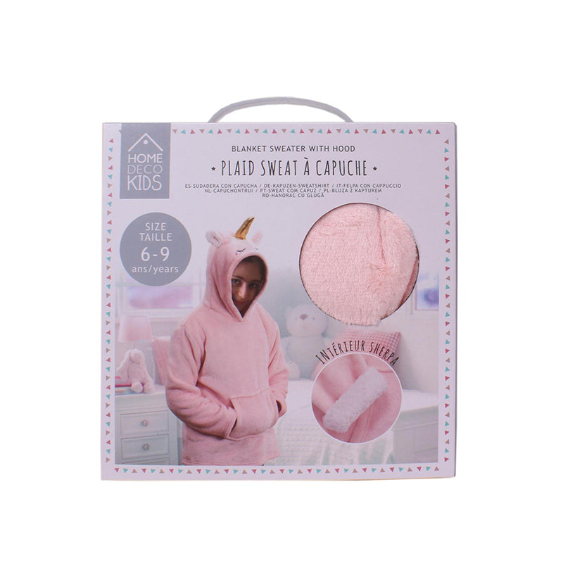 Plaid manche à capuche enfant Licorne Rose - Home Deco Kids