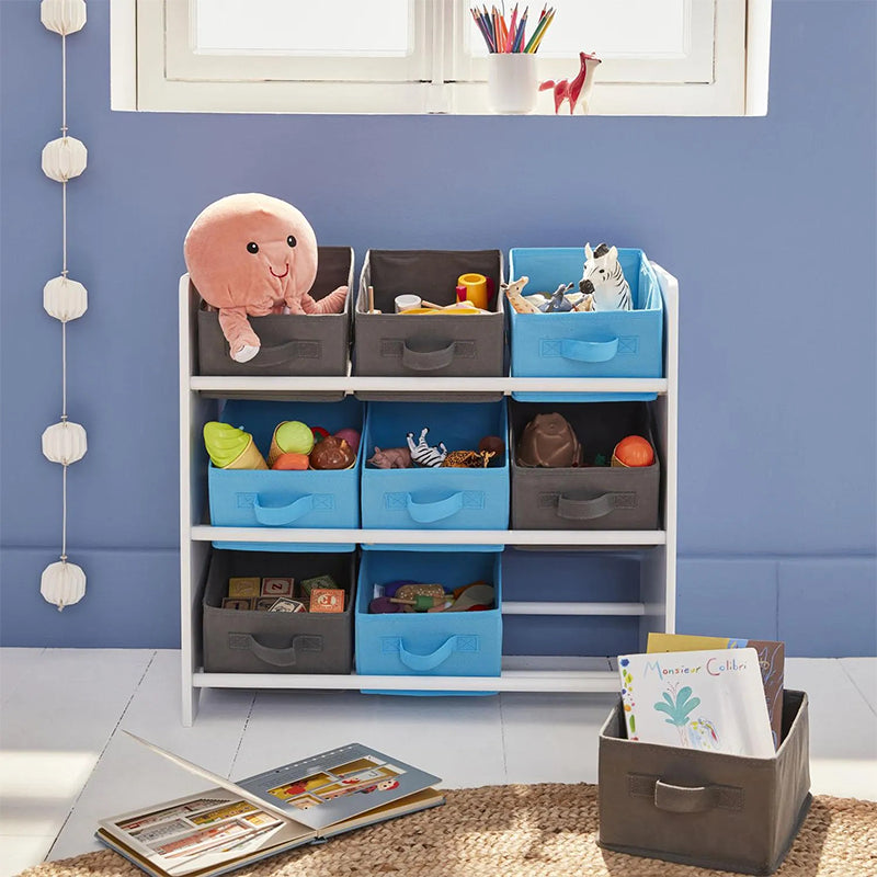 Meuble de rangement 9 paniers Bleu et Gris - Atmosphera For Kids