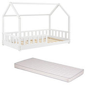 Ensemble Lit cabane Oasis Blanc 90x190 cm + Matelas enfant 90x190x10 cm - Laïba Kids