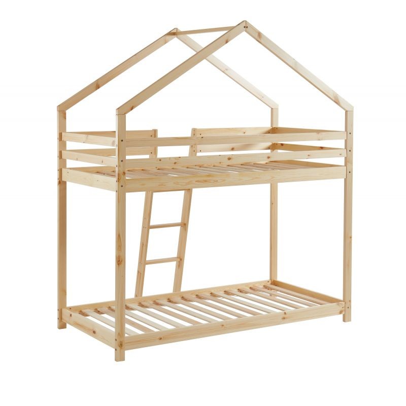 Lit cabane superposé Château des Anges Beige 90x190 - Laïba Kids