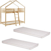 Ensemble Lit superposé Beige 90x190 + 2 Matelas enfants 90x190x10 - Laïba Kids