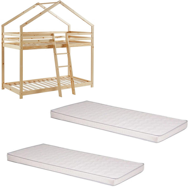 Ensemble Lit superposé Beige 90x190 + 2 Matelas enfants 90x190x10 - Laïba Kids