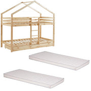 Ensemble Lit Superposé Caravane Beige 90x190 + 2 Matelas Enfants 90x190x10 - Laïba Kids