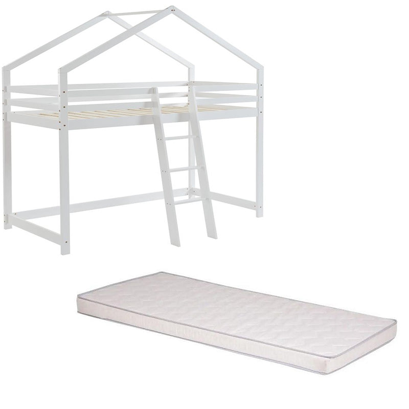 Ensemble Lit mezzanine Blanc 90x190 + Matelas enfant 90x190x10 - Laïba Kids