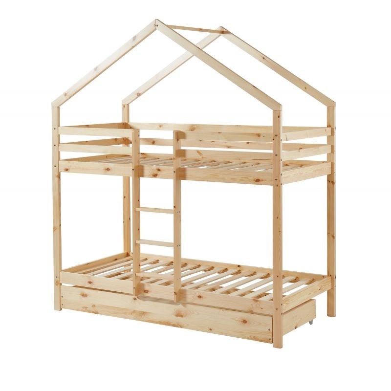 Ensemble Lit Superposé Caravane Beige 90x190 + 2 Matelas Enfants 90x190x10 - Laïba Kids