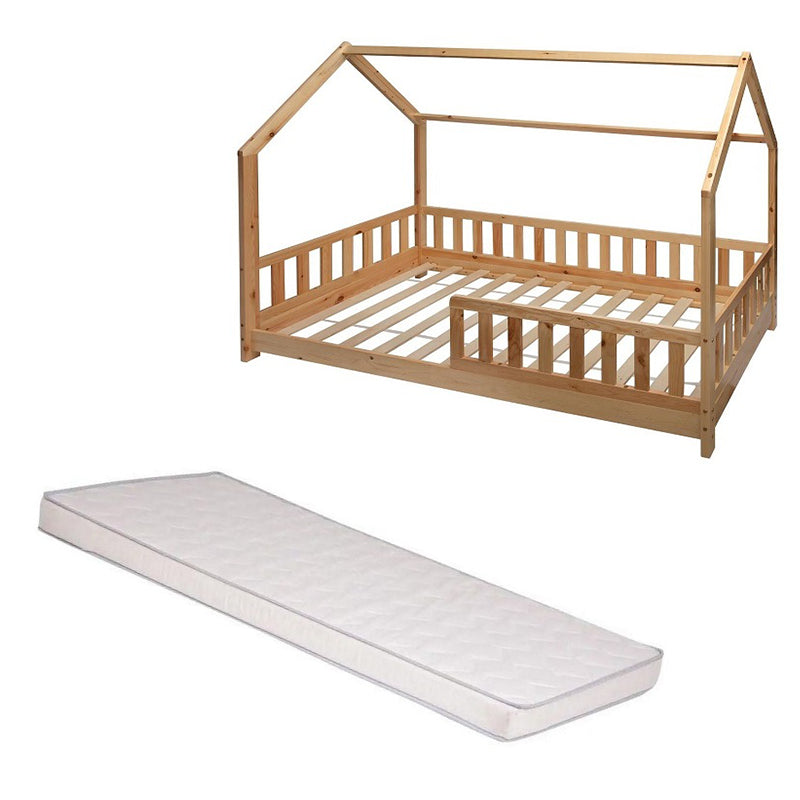 Ensemble Lit cabane Oasis Beige 90x190 + Matelas enfant 90x190x10 - Laïba Kids
