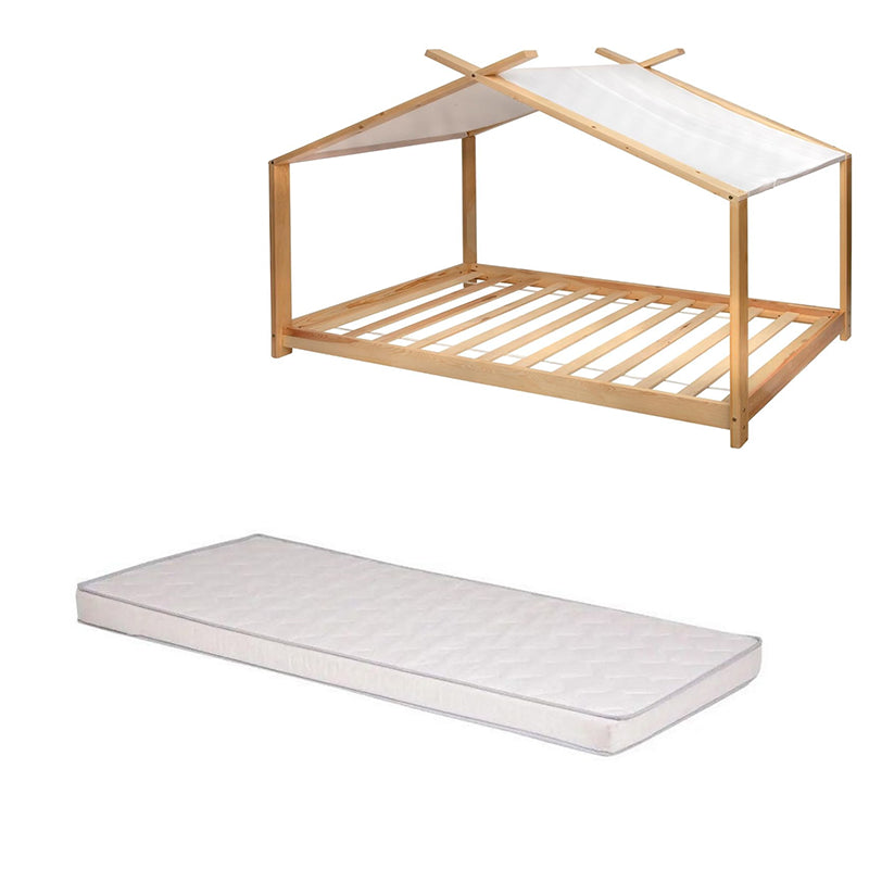 Ensemble Lit tente Nuage Beige 90x190 + Matelas enfant 90x190x10 - Laïba Kids