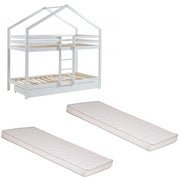 Ensemble Lit Superposé Caravane Blanc 90x190 + 2 Matelas Enfants 90x190x10 - Laïba Kids