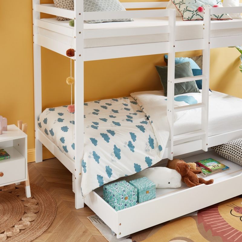 Ensemble Lit Superposé Caravane Blanc 90x190 + 2 Matelas Enfants 90x190x10 - Laïba Kids