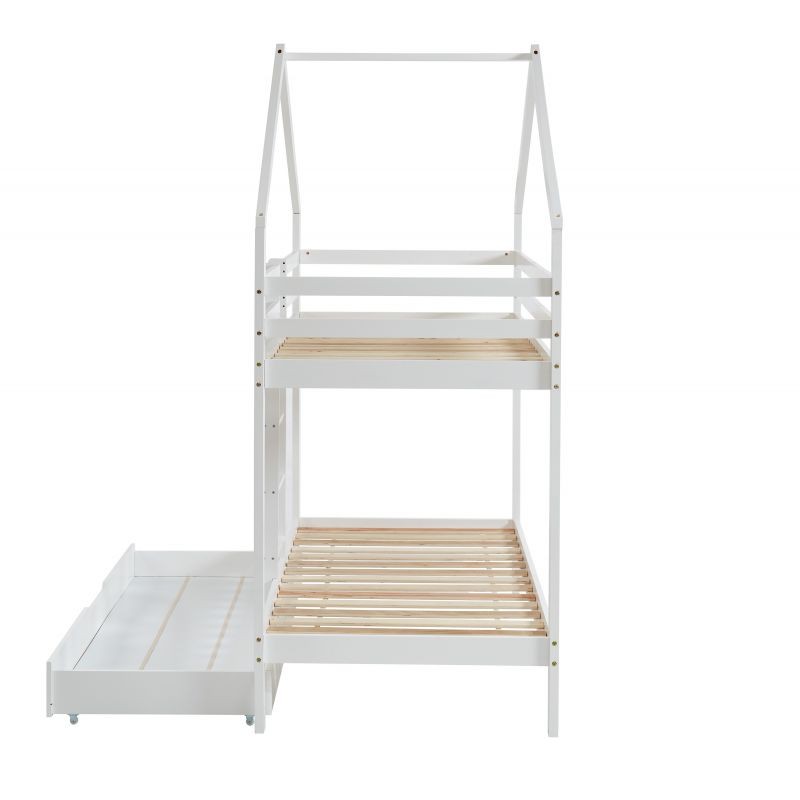 Ensemble Lit Superposé Caravane Blanc 90x190 + 2 Matelas Enfants 90x190x10 - Laïba Kids