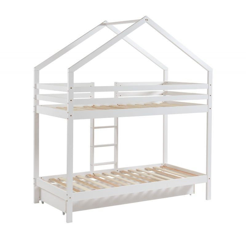 Ensemble Lit Superposé Caravane Blanc 90x190 + 2 Matelas Enfants 90x190x10 - Laïba Kids