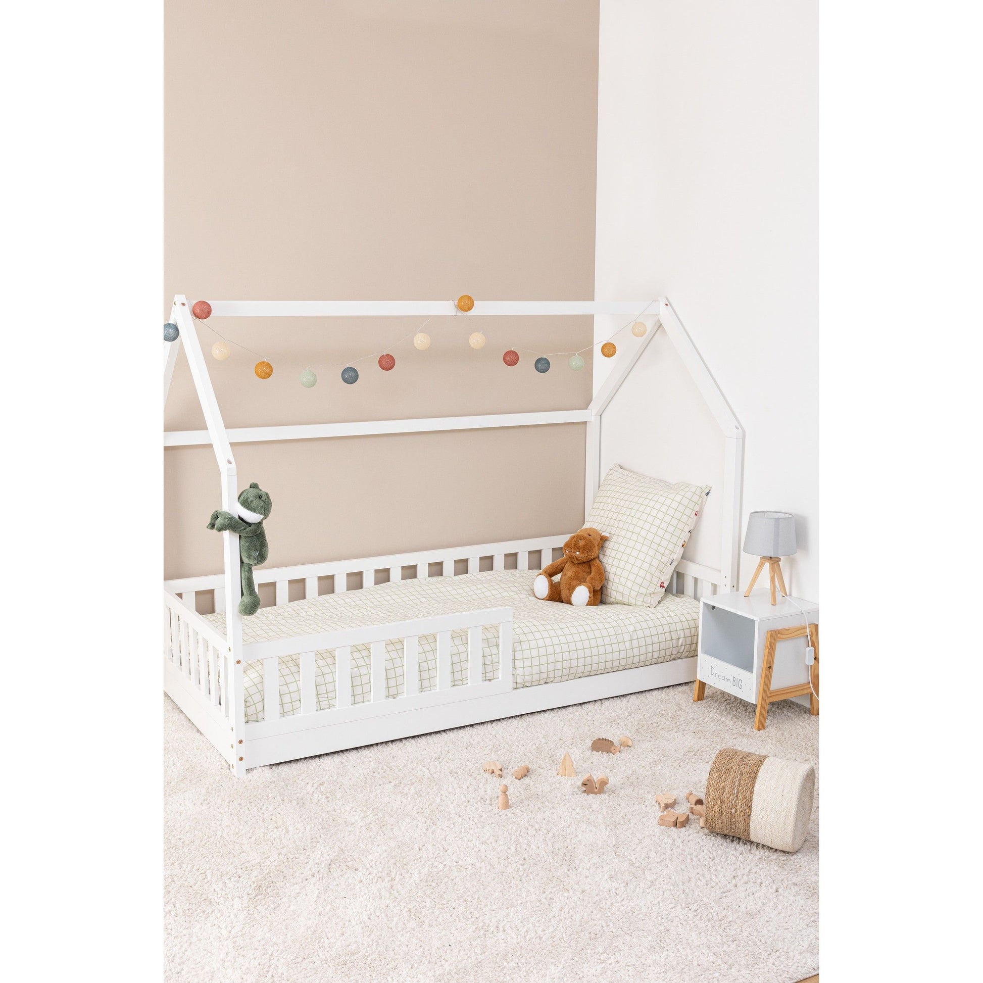 Ensemble Lit cabane Oasis Blanc 90x190 cm + Matelas enfant 90x190x10 cm - Laïba Kids