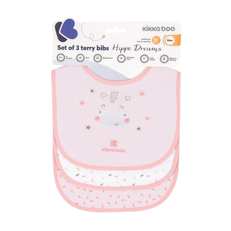 Set de 3 bavoirs bébé Hippo Rose - Kikka Boo