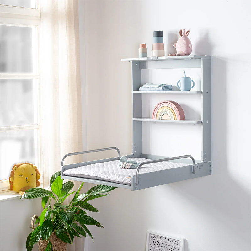 Table à langer murale pliable inclus matelas à langer Gris - Roba