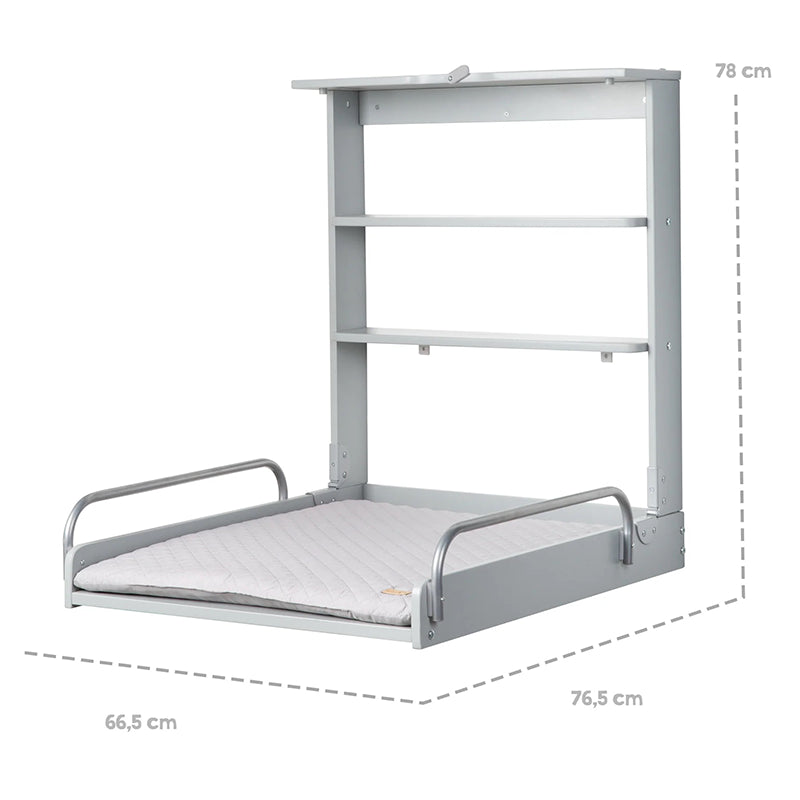 Table à langer murale pliable inclus matelas à langer Gris - Roba