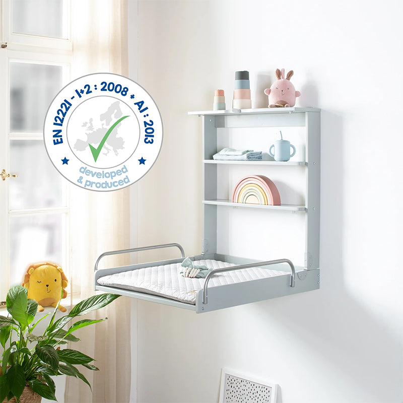 Table à langer murale pliable inclus matelas à langer Gris - Roba