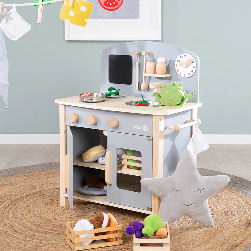 Cuisine Enfant En Bois Avec Accessoires Gris - Roba