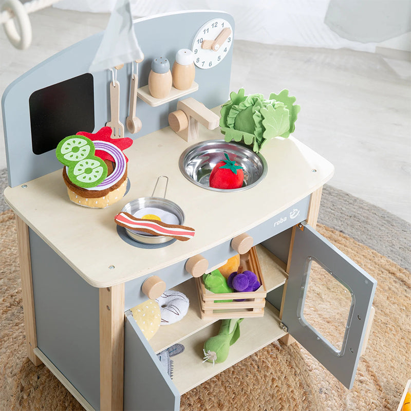 Cuisine Enfant En Bois Avec Accessoires Gris - Roba