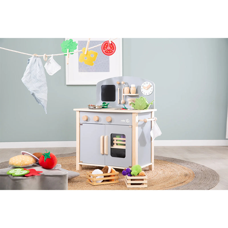 Cuisine Enfant En Bois Avec Accessoires Gris - Roba
