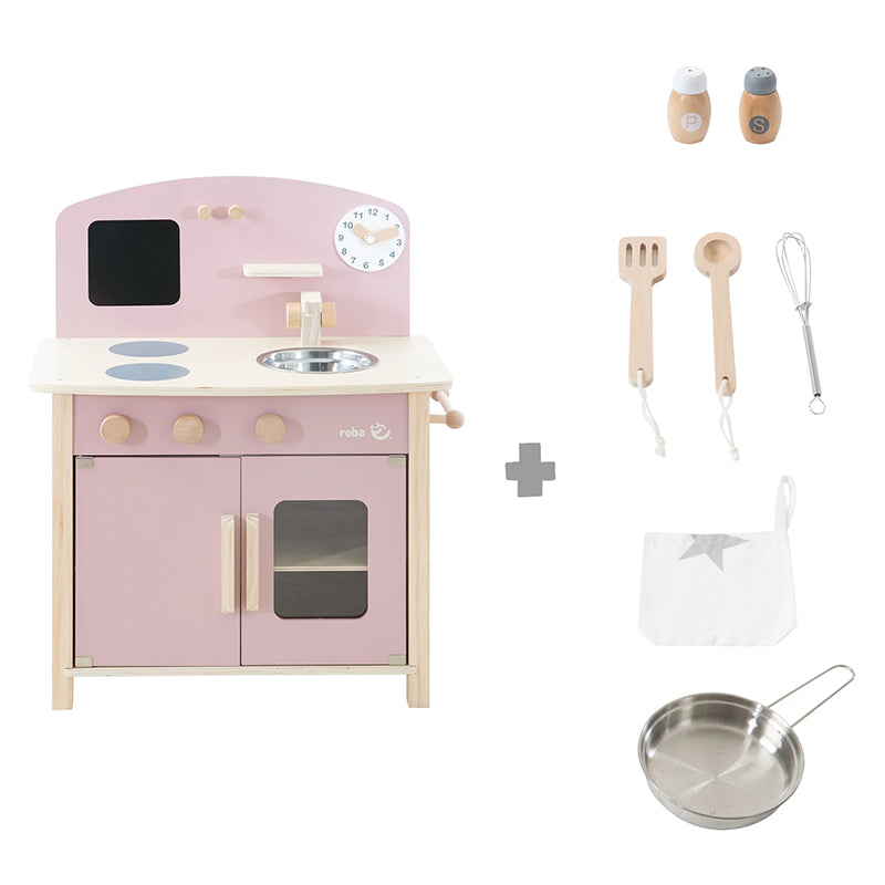 Cuisine Enfant En Bois Avec Accessoires Rose - Roba