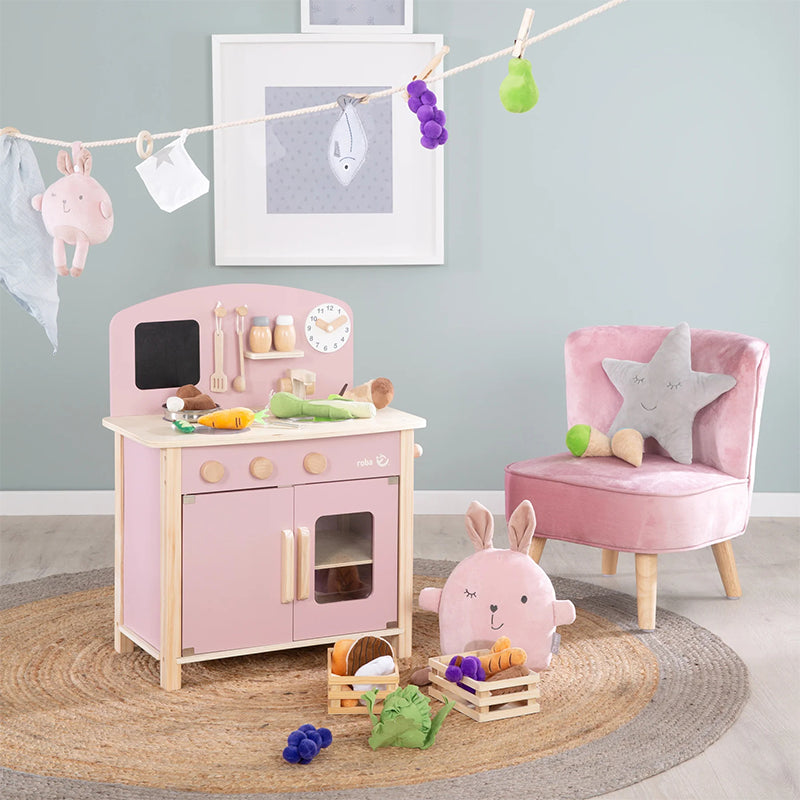 Cuisine Enfant En Bois Avec Accessoires Rose - Roba
