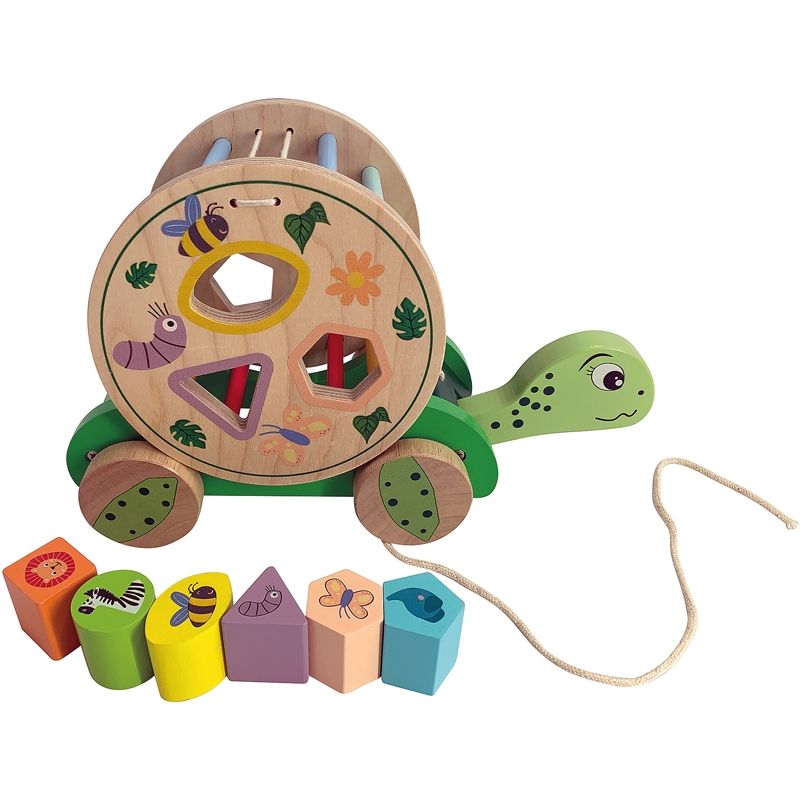 Tortue à tirer avec 8 Formes en Bois