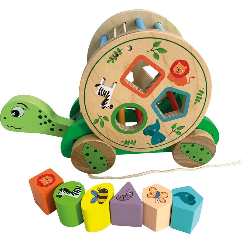 Tortue à tirer avec 8 Formes en Bois