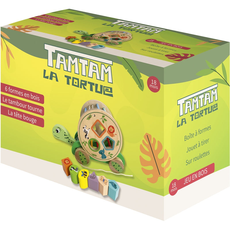 Tortue à tirer avec 8 Formes en Bois