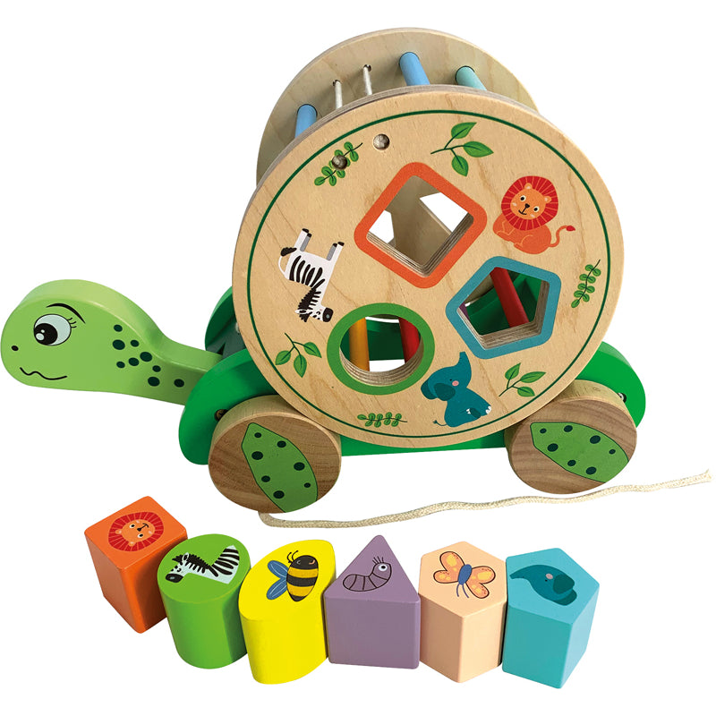 Tortue à tirer avec 8 Formes en Bois