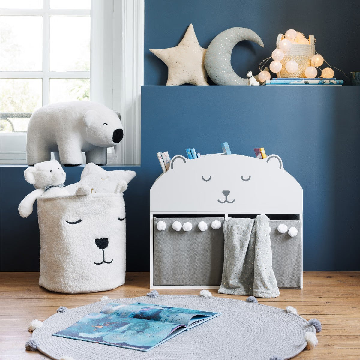Bac à jouets H40 bouclette Ours Blanc - Atmosphera For Kids