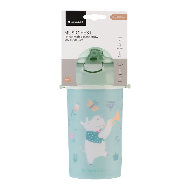 Tasse avec paille 450ml Music Fest 4+ Vert - Kikkaboo