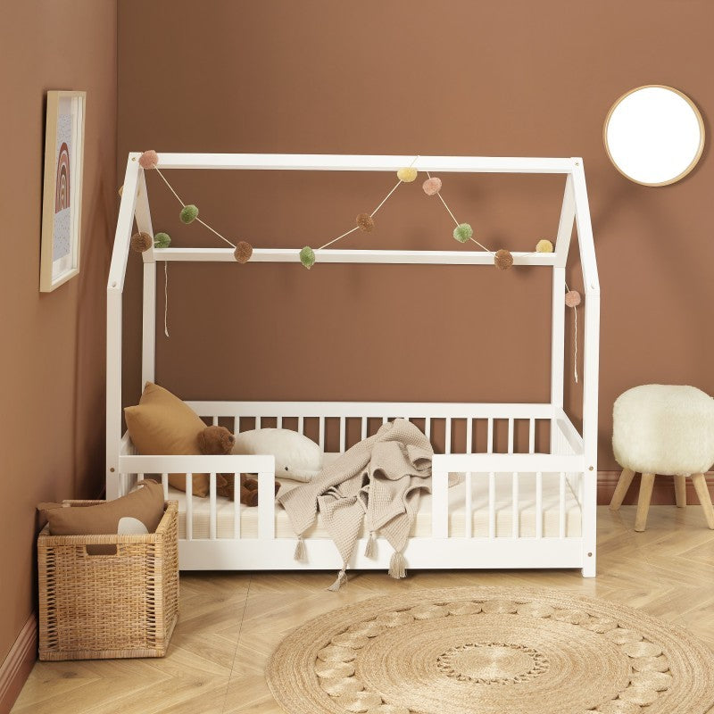 Lit Cabane Avec Barrières DodoLand Blanc 70x140 - Laïba Kids