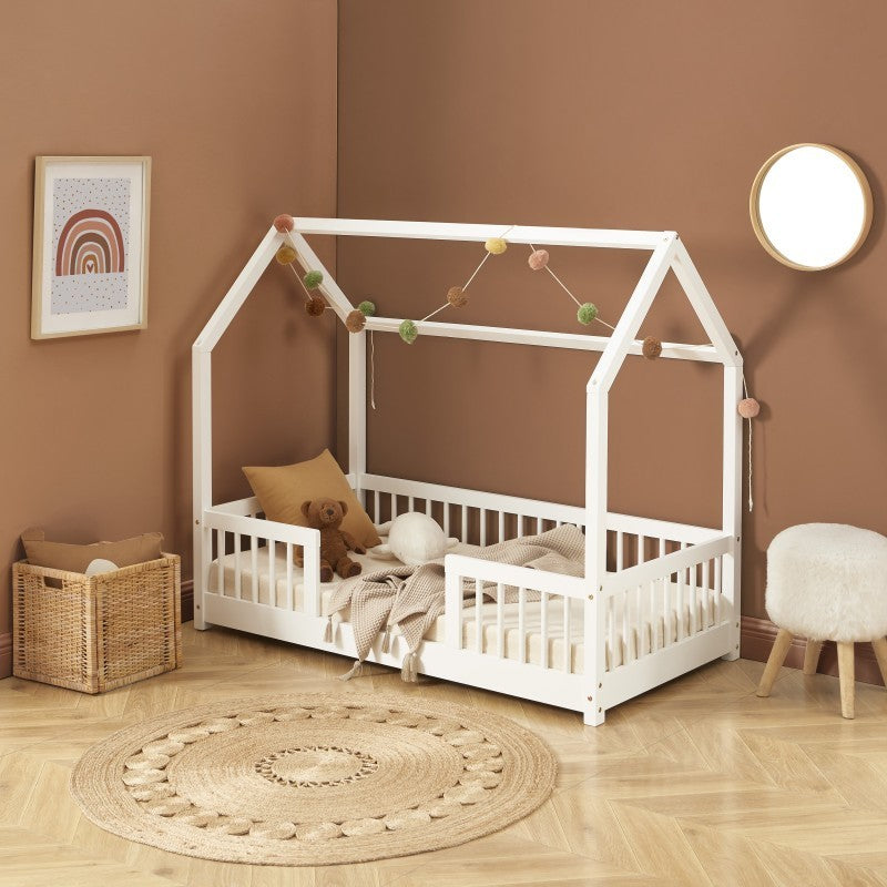 Lit Cabane Avec Barrières DodoLand Blanc 70x140 - Laïba Kids