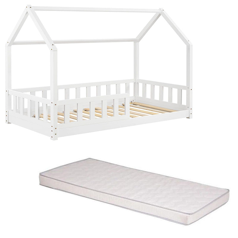 Lit cabane Bosco Blanc 90x190 cm + Matelas enfant 90x190x10 cm - Atmosphera for kids