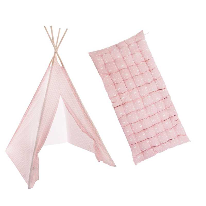 Tente tipi Pink Frill, tente tipi à volants avec tapis et oreiller 