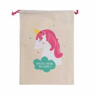 Sac à ranger pyjama et doudou Licorne 35 x 27