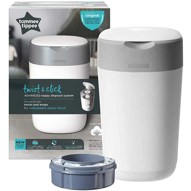 Tommee tippee poubelle a couches twist & click, starter pack, blanc, + 6  recharges TOM5010415520197 - Conforama
