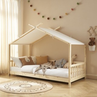 Ensemble Lit Tente Barrière Beige 90x190 cm + Matelas Enfant 190x90 - Laïba Kids