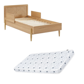 Ensemble Lit enfant Refuge Magique Beige 70x140 avec matelas enfant étoiles Gris 70x140 - Laïba Kids