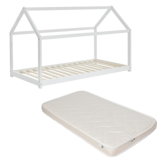 Ensemble Lit Cabane des Rêveries Blanc 70x140 avec matelas enfant BLANC 70x140 - Laïba Kids