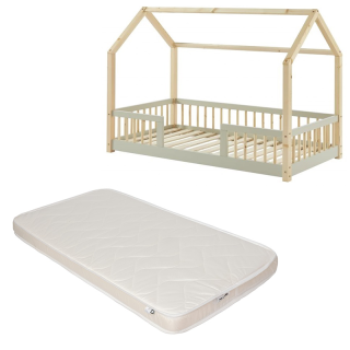 Ensemble Lit cabane avec barrières Explorateur Ivoire 70x140 avec matelas enfant Blanc 70x140 - Laïba Kids