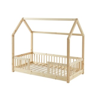 Ensemble Lit cabane avec barrières Explorateur Beige 70x140 avec matelas enfant Blanc 70x140 - Laïba Kids