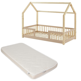 Ensemble Lit cabane avec barrières Explorateur Rose 70x140 avec matelas enfant Blanc 70x140 - Laïba Kids