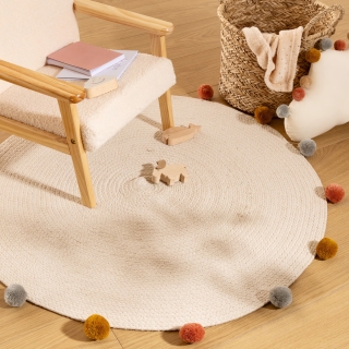 Tapis arlequin pompons D90 Beige - Atmosphera For Kids