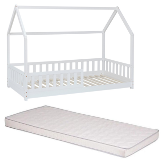 Ensemble Lit cabane Oasis Blanc avec matelas enfant 90x190 - Laïba Kids