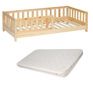 Ensemble Lit barrière Petit Dreamer 80x160 cm + Matelas enfant 80x160 cm Beige - Laiba Kids