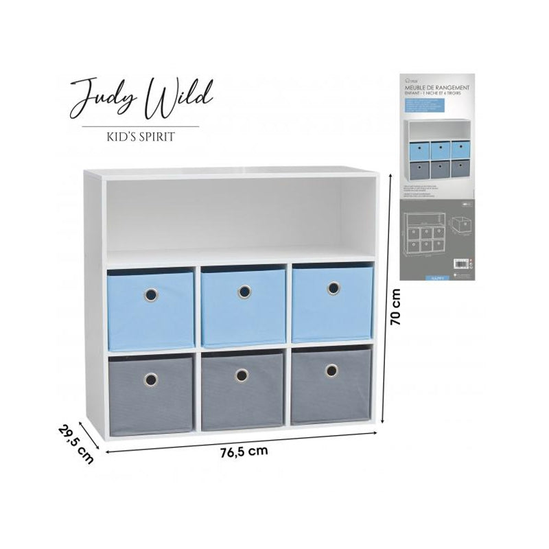 Meuble de rangement 6 paniers avec 1 niche Bleu - Atmosphera For Kids