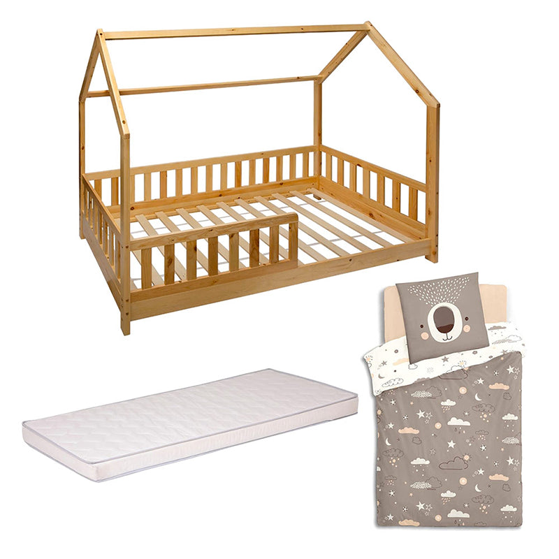 Lit enfant avec matelas 90x190x10 et parure de lit Ours - Atmosphera For Kids