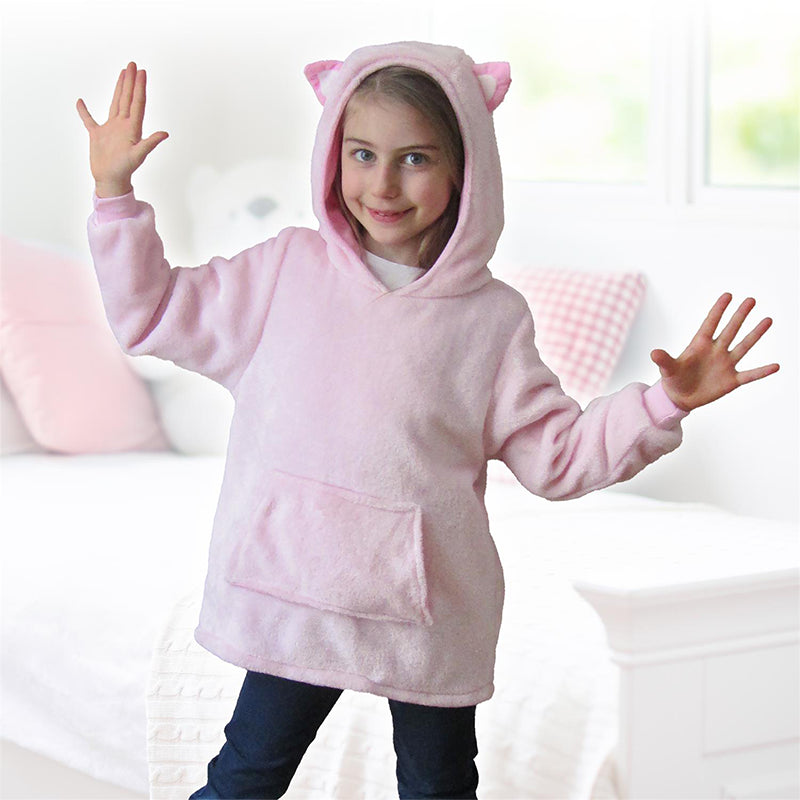 Plaid manche à capuche Chat Rose - Home Deco Kids